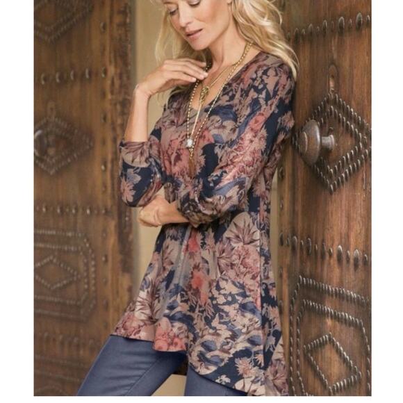 Soft Surroundings Heavenly Soft Millie Top Size Small Blue Floral High Low 2021 - Picture 1 of 11